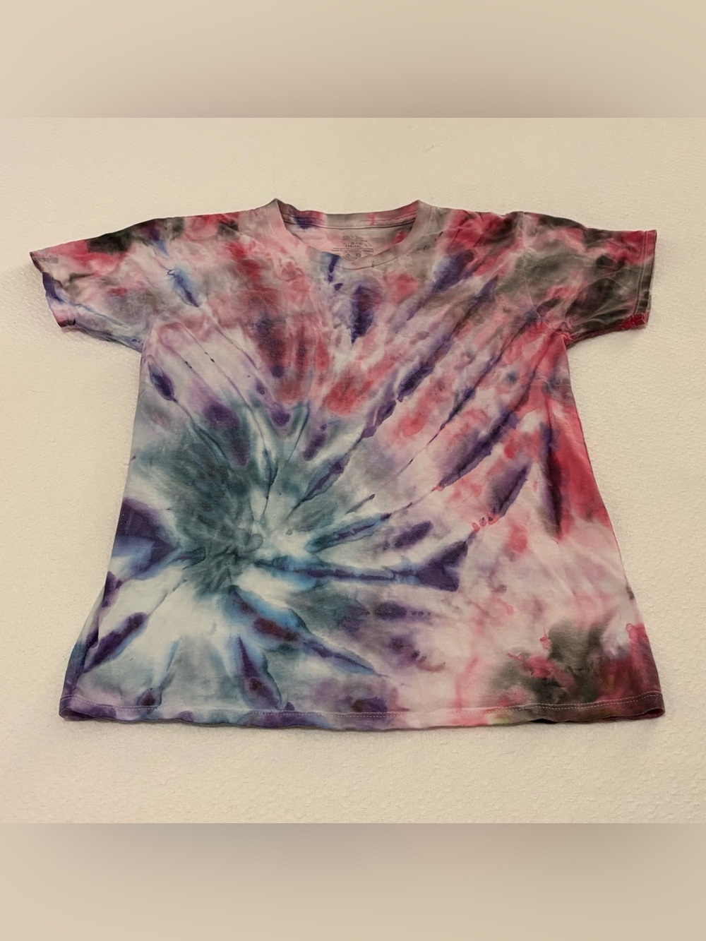 Hand Dyed Tie Dye T-Shirt One of a Kind Unisex Tee Colorful - Boys Size L 14-16